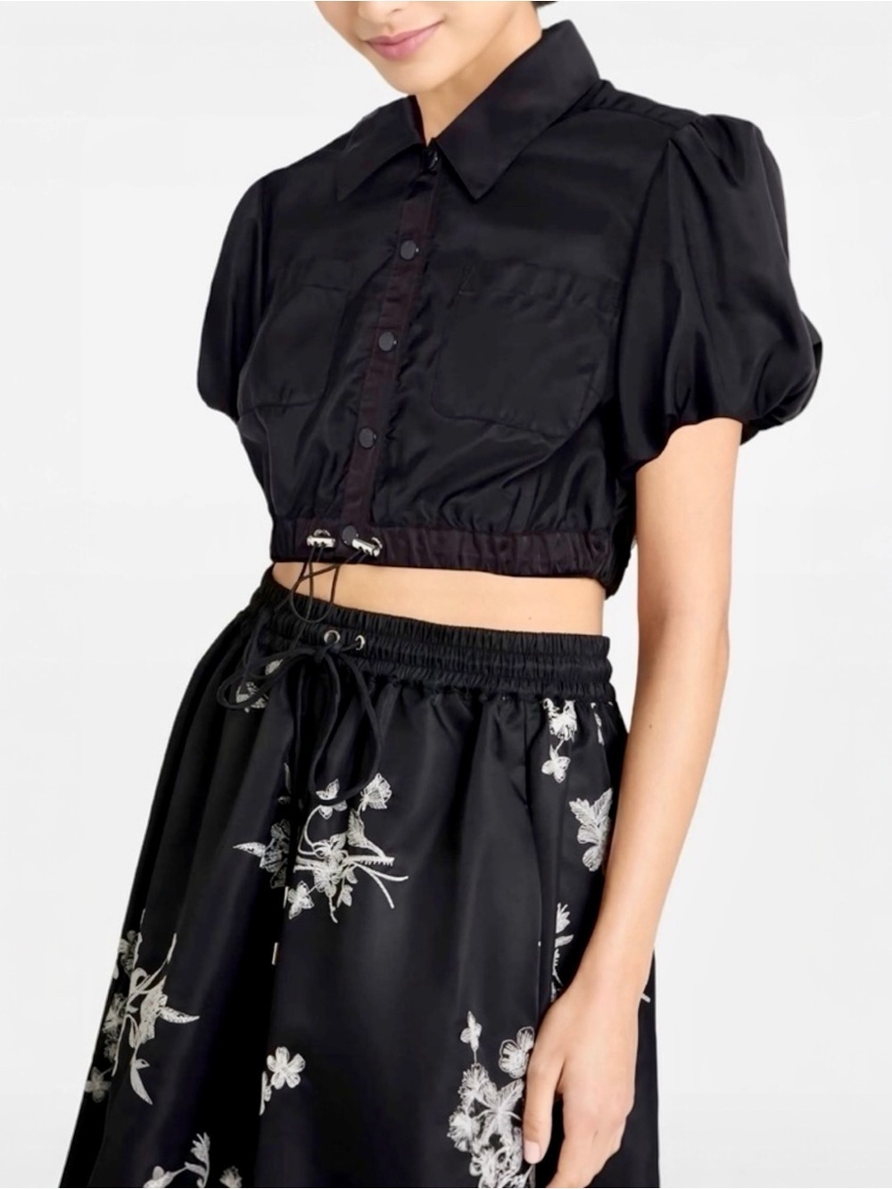 Cinq A Sept Sirani Short Puff-Sleeve Drawstring Crop Length Nylon Jacket Small